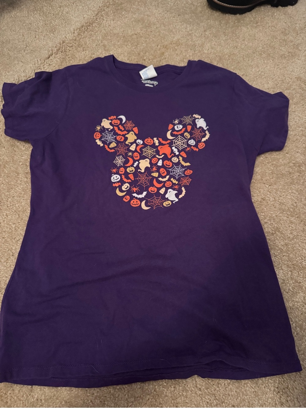 Disney Purple Halloween Graphic Tee - Mickey Shape Pumpkins & Ghosts